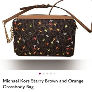 Michael Kors Starry Brown Crossbody with Orange Accents